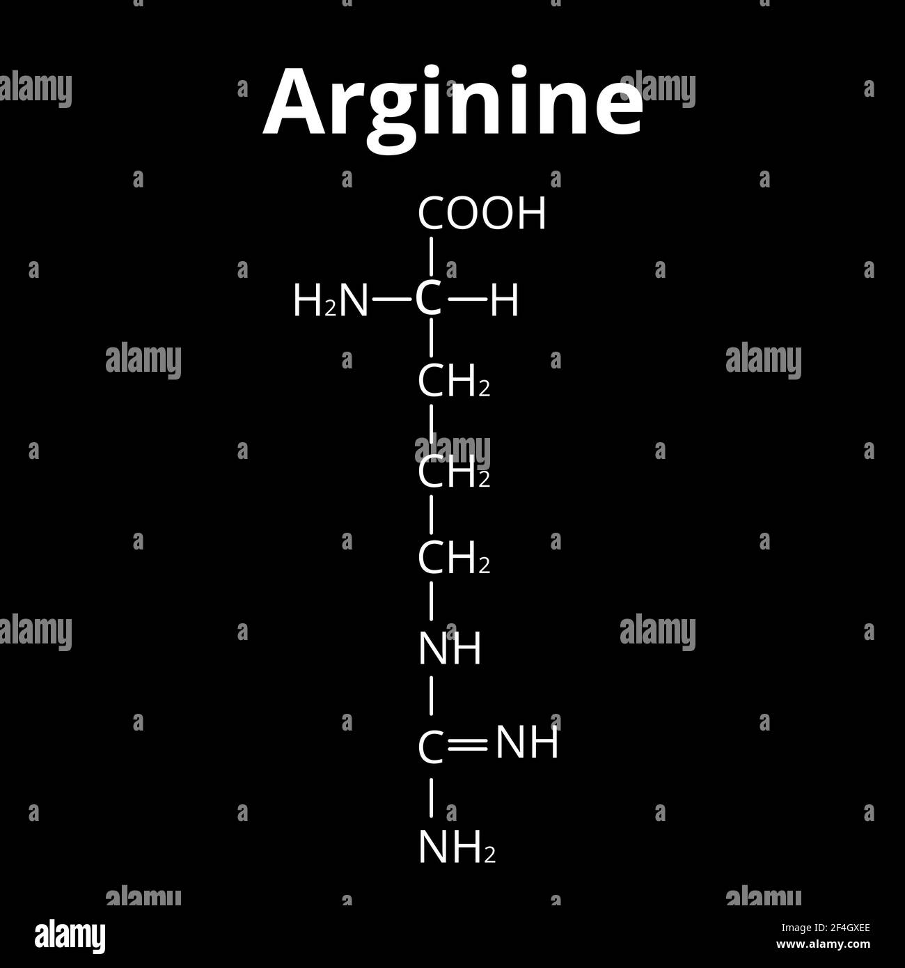 Amminoacido di arginina. Formula molecolare chimica amminoacido arginina. Illustrazione vettoriale su sfondo isolato Illustrazione Vettoriale