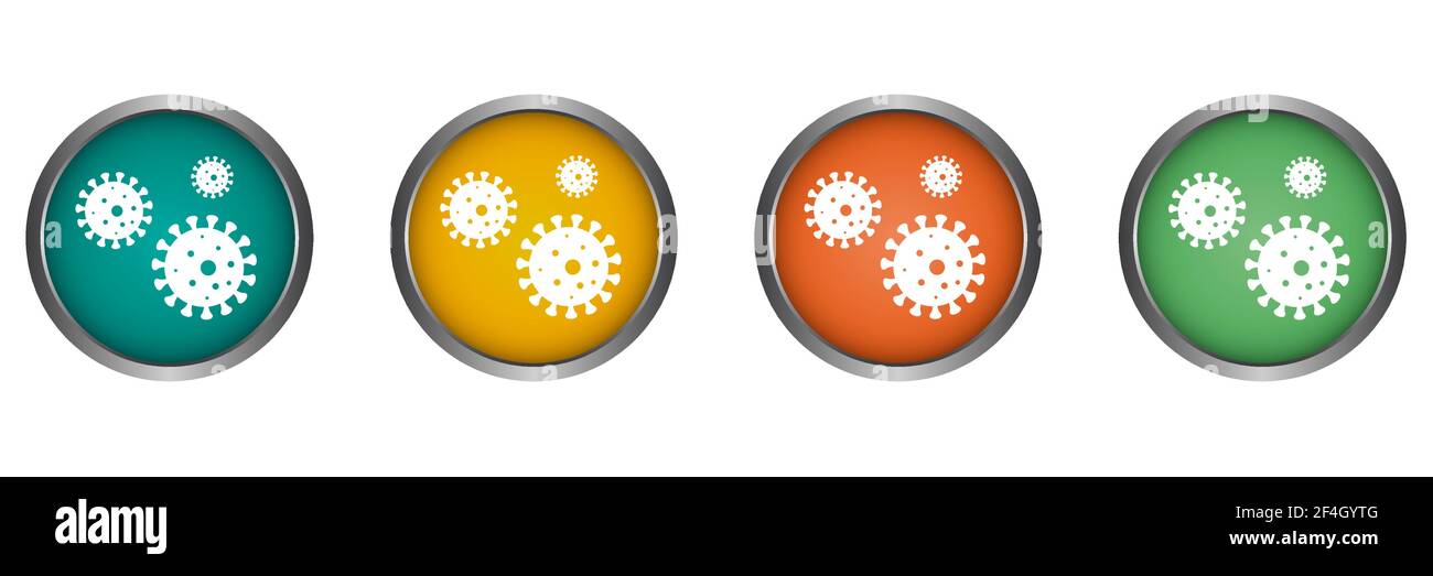 Icona vettoriale per l'igiene dei virus bordo in metallo, design piatto, pulsante rotondo del nastro isolato Illustrazione Vettoriale