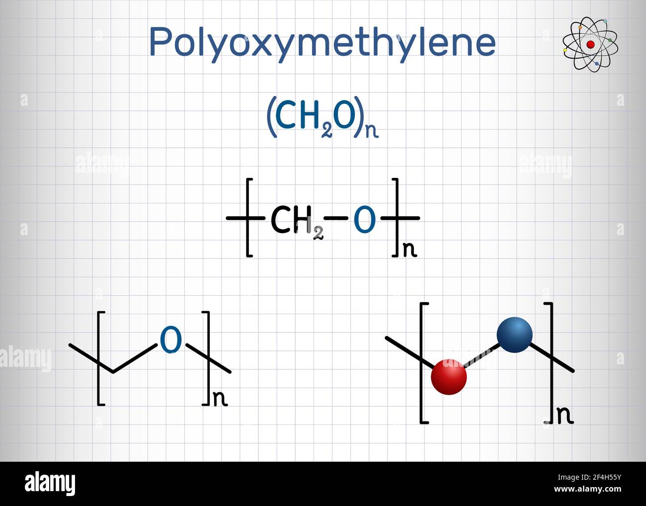 Poliossimetilene, POM, acetale, poliacetale, molecola di poliformaldeide. È  un polimero sintetico, termoplastico ingegneristico. Foglio di carta in  gabbia Immagine e Vettoriale - Alamy