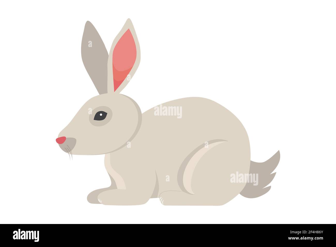 Cute coniglio grigio isolato su sfondo bianco. Illustrazione vettoriale del design a stile piatto Illustrazione Vettoriale