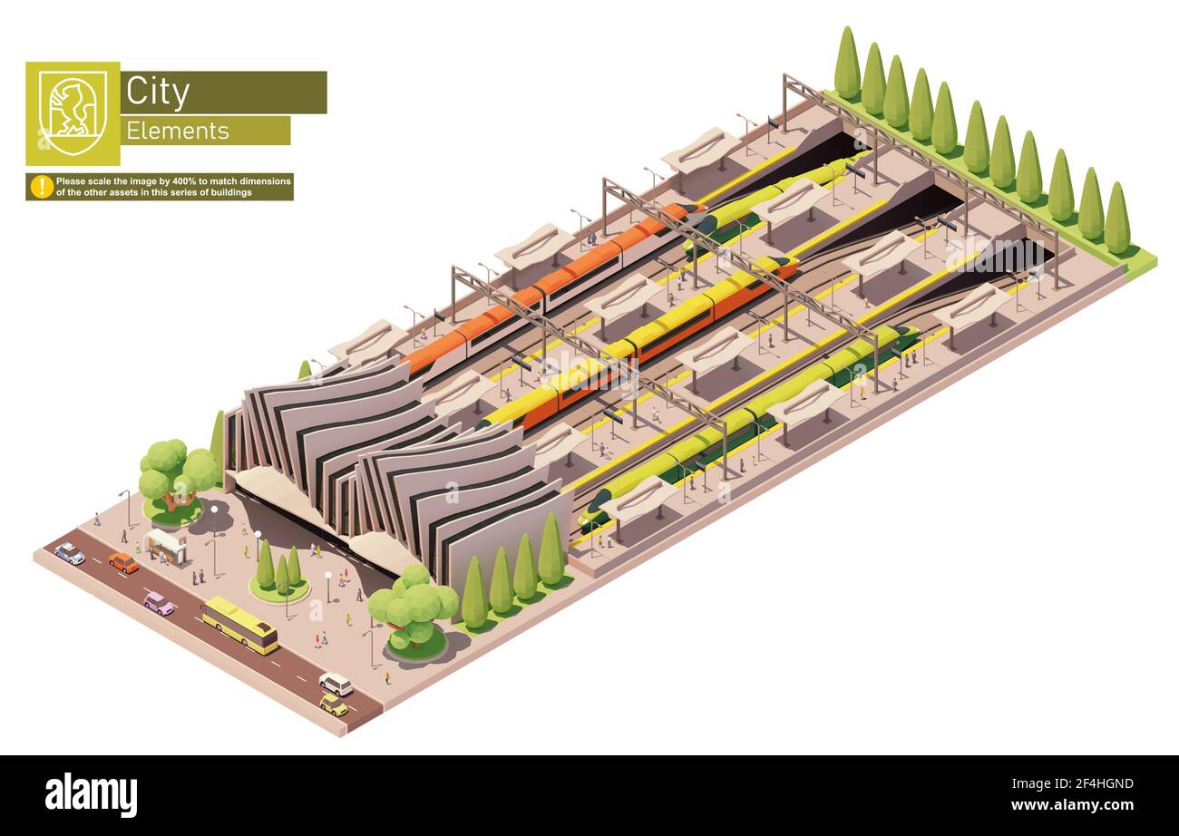 Stazione ferroviaria ad alta velocità isometrica vettoriale Illustrazione Vettoriale
