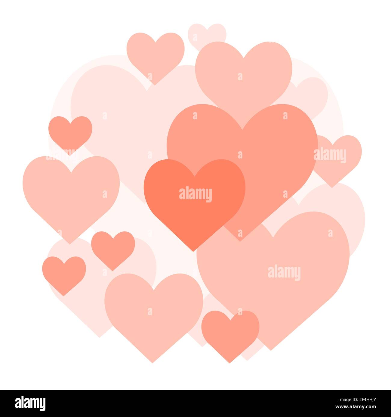 Un sacco di carino cuori rosa. Oggetto isolato su sfondo bianco. Amore divertente. Stile piatto. Composizione rotonda. Vettore. Illustrazione Vettoriale