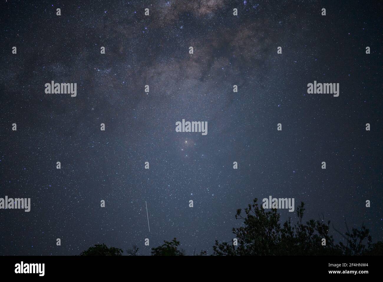 Parco di galassia modo lattiginoso di notte con frizzante stelle e pianeti Foto Stock