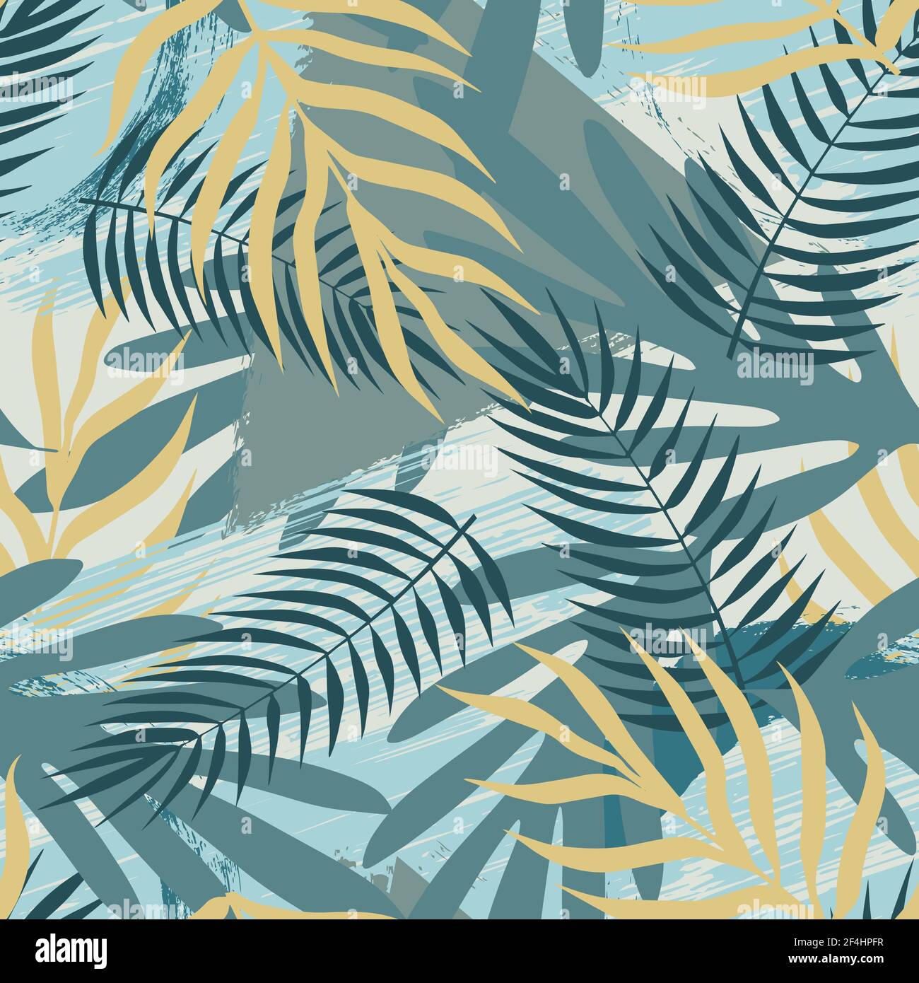 Moderno motivo senza giunture con foglie di piante tropicali. Disegno astratto. Illustrazione vettoriale... Doodle Illustrazione Vettoriale