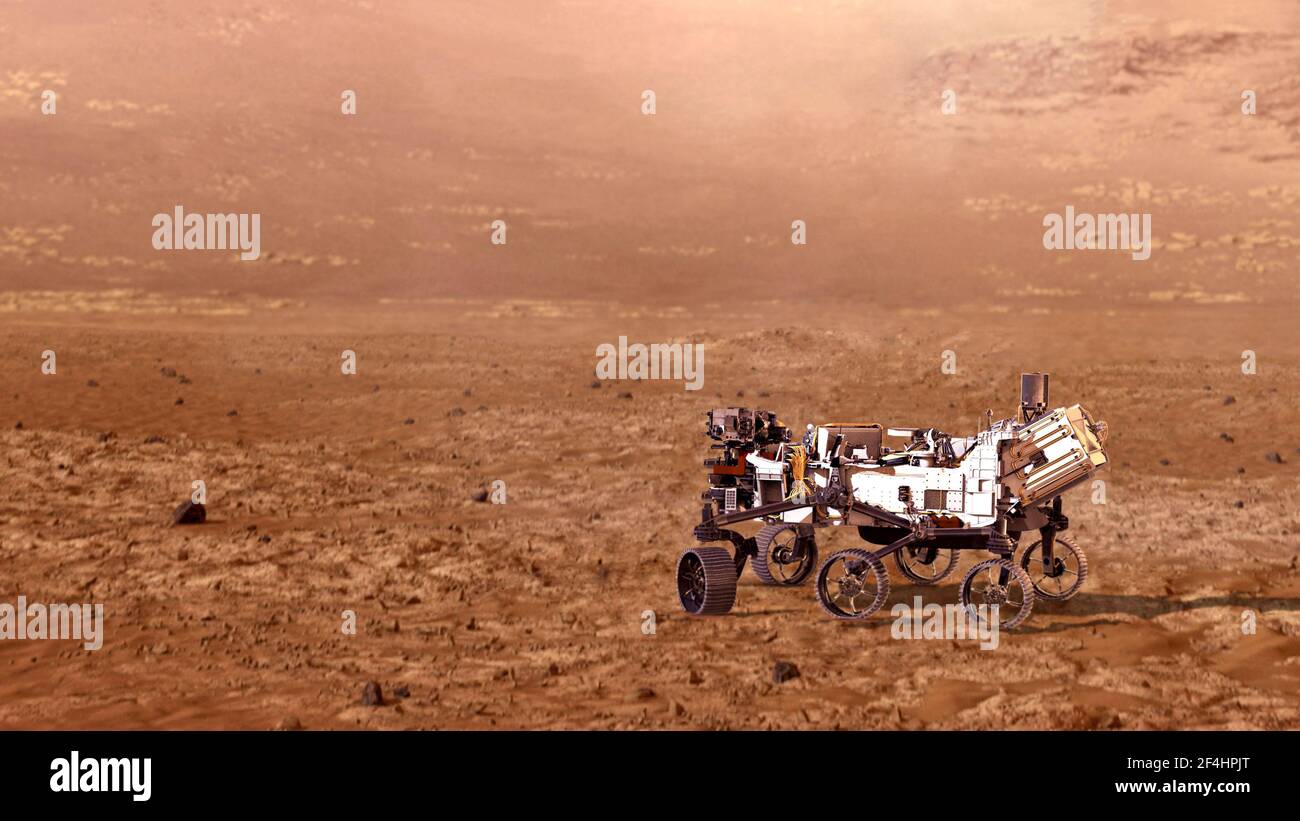 mars rover missione esplorando pianeta rosso.elementi di questa immagine arredato Con illustrazione 3D della NASA Foto Stock