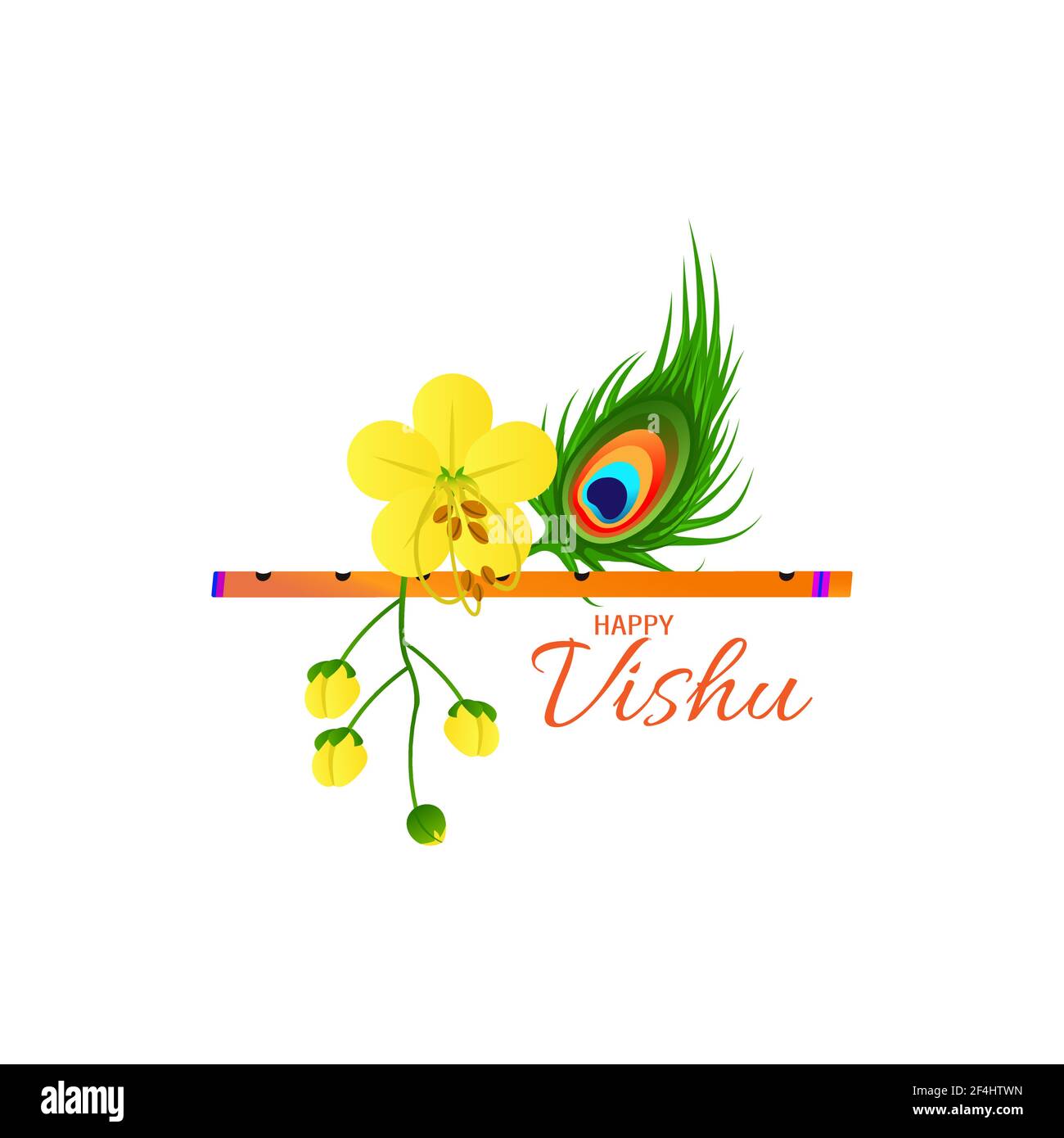 Illustrazione di Vishu felice. Culto di krishna. fiore di fistola cassia. Illustrazione Vettoriale