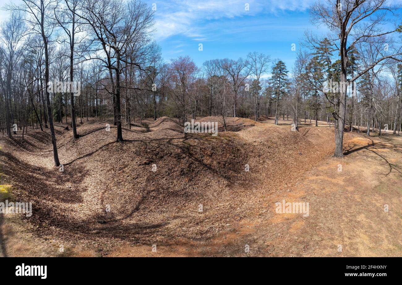 Vista in prospettiva aerea dei lavori di terra di Fort Johnson la linea di difesa di Richmond Virginia proteggeva la città confederata dalle forze dell'Unione, ba di guerra civile Foto Stock