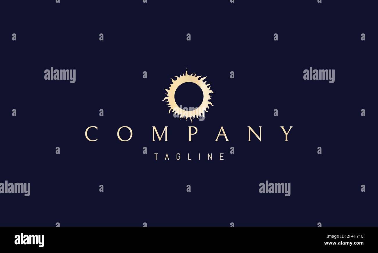 Vettore Golden logo su cui un'immagine astratta di un'eclissi solare. Illustrazione Vettoriale
