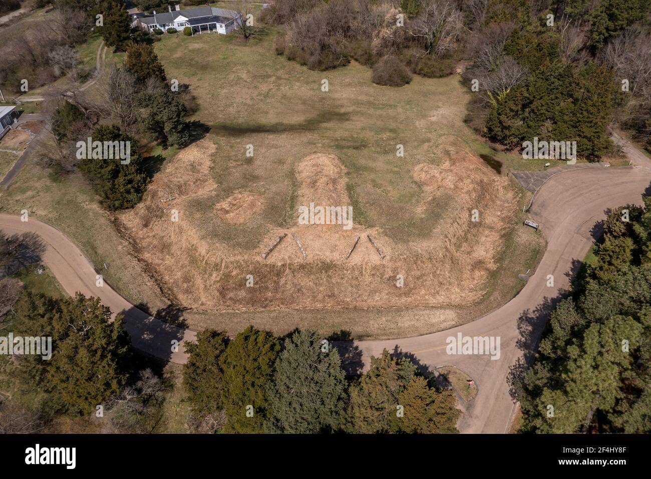 Vista aerea dei lavori di terra di Fort Hoke a Richmond, Virginia, parte della linea di difesa che proteggeva la città confederata dalle forze sindacali, parte di Foto Stock