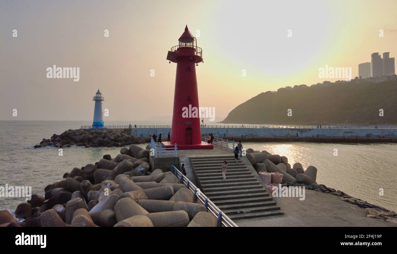 Tramonto del Porto di Cheongsapo a Haeundae, Busan, Corea del Sud, Asia. Foto Stock