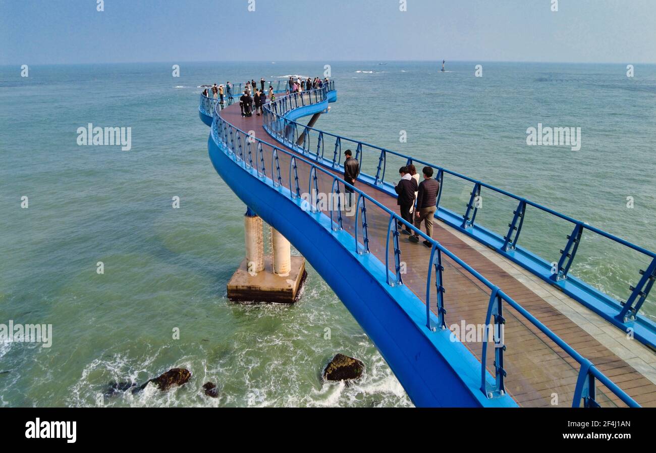 Scenario di Cheongsapo Daritdol Osservatorio Skywalk, Haeundae, Busan, Corea del Sud, Asia Foto Stock