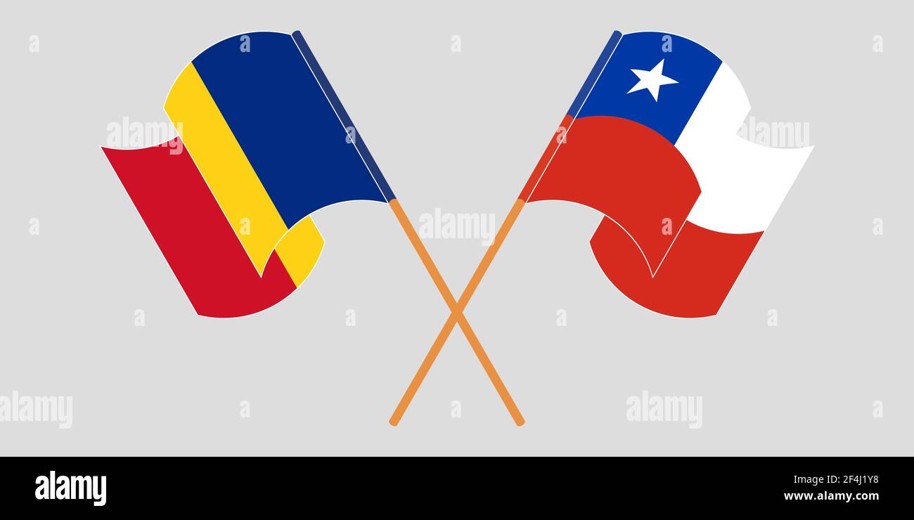 Bandiere incrociate e sventolanti del Cile e della Romania. Illustrazione vettoriale Illustrazione Vettoriale