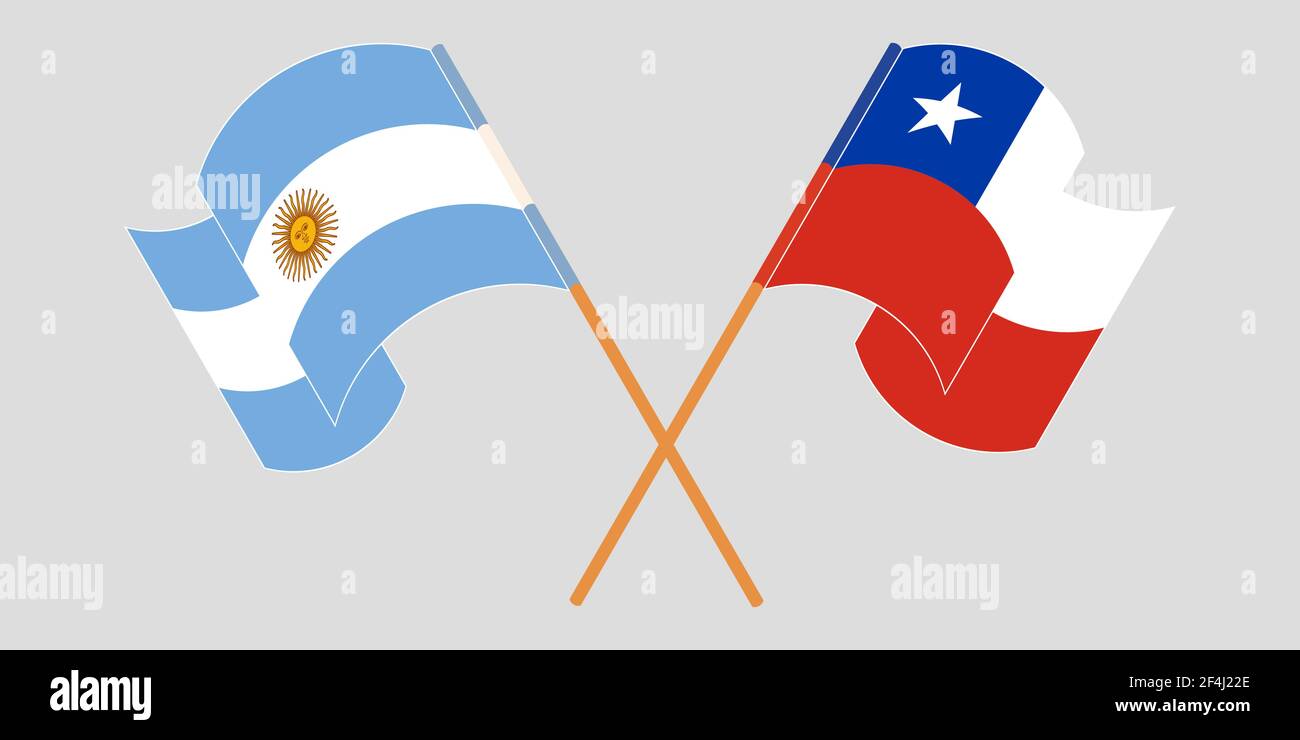 Bandiere incrociate e sventolanti del Cile e dell'Argentina. Illustrazione vettoriale Illustrazione Vettoriale