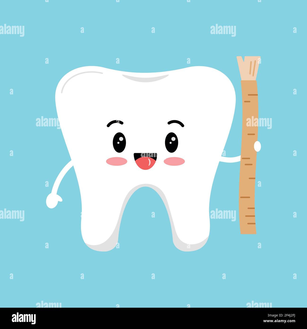 Carino dente molare con Sewak o spazzolino miswak. Illustrazione Vettoriale