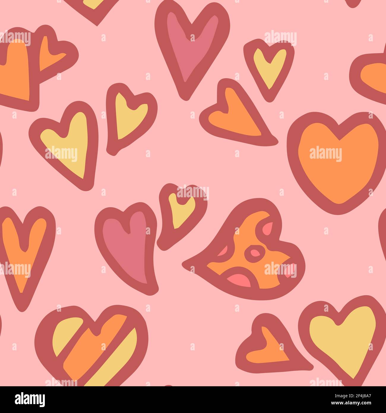 Cuori. Illustrazione senza interruzioni. Amore per lo schizzo in stile cartone animato. Disegno del contorno della mano. Divertente simpatico sfondo illustrazione. Vettore Illustrazione Vettoriale