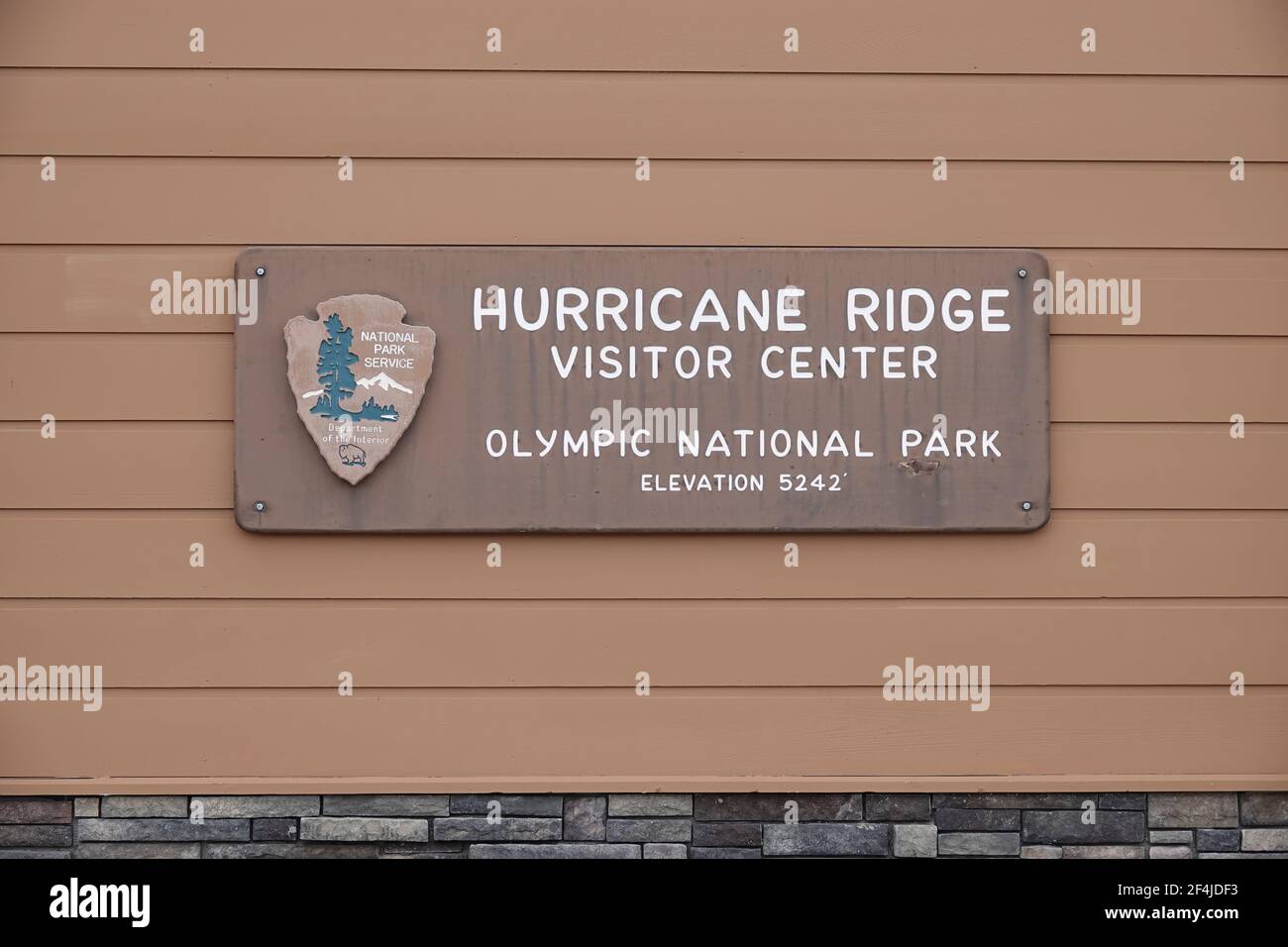 Cartello del Centro visitatori Hurricane Ridge (Parco Nazionale Olimpico) Foto Stock