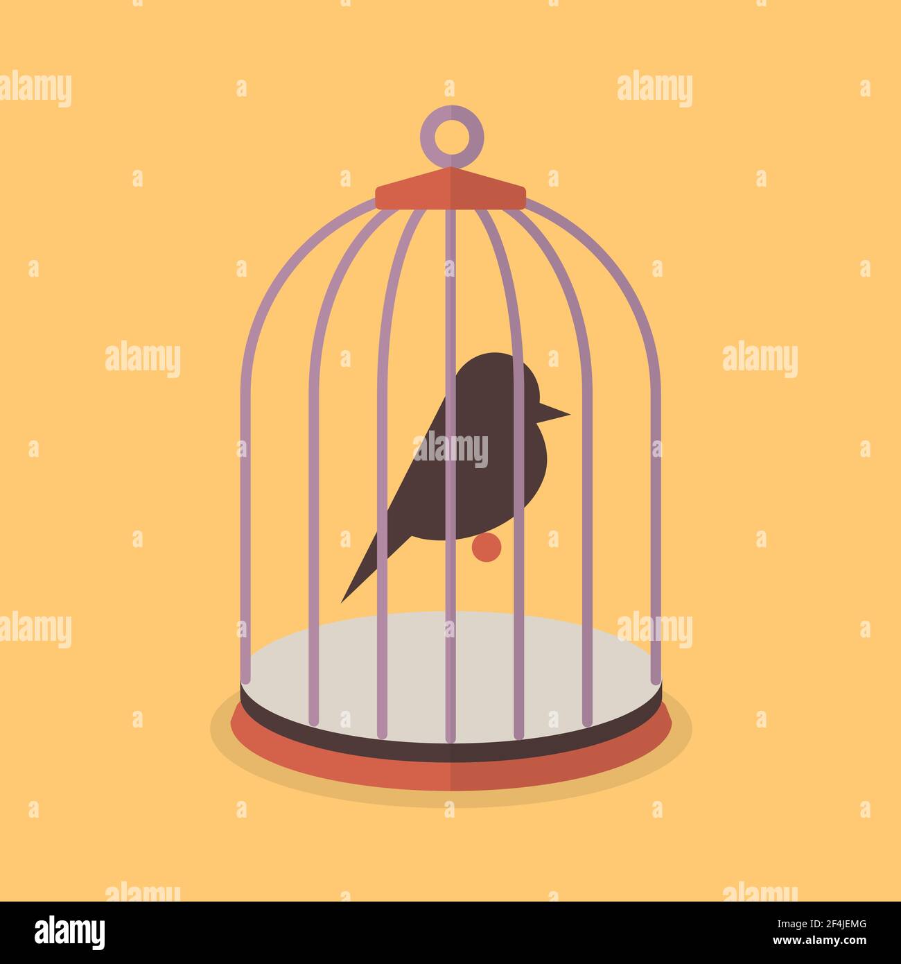 Uccello in gabbia di uccello. Concetto Liberty. Illustrazione vettoriale Illustrazione Vettoriale