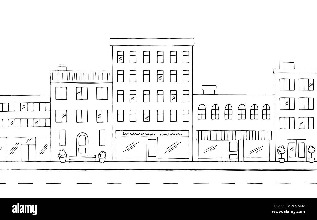 Grafico stradale nero bianco città disegno paesaggio vettore illustrazione Illustrazione Vettoriale