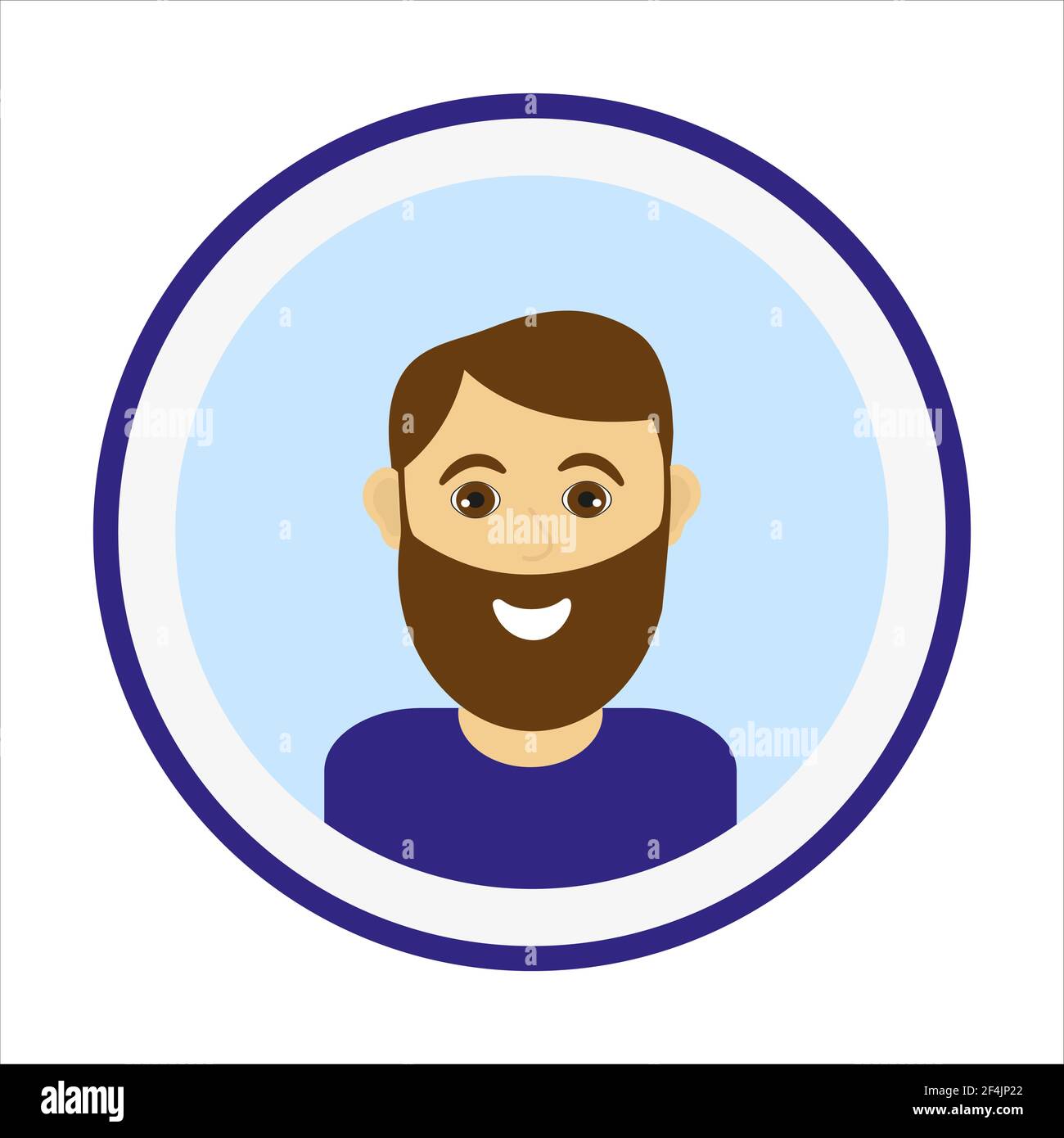 Faccia sorridente dell'uomo con i capelli marroni e la barba grande Illustrazione Vettoriale