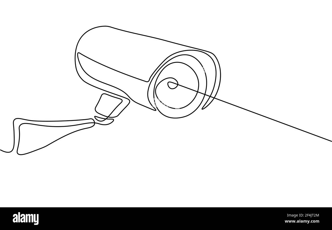 Telecamera digitale con controllo della privacy TVCC. Monocromo monolinea continua art. Video di sicurezza aziendale guardando monitor di pericolo. Privacy delle apparecchiature Illustrazione Vettoriale