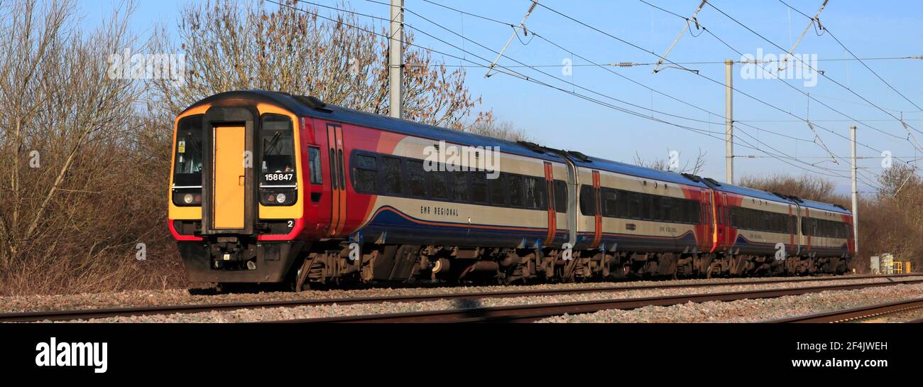158847 EMR Regional, East Midlands Train, Newark on Trent, Nottinghamshire, Inghilterra; REGNO UNITO Foto Stock