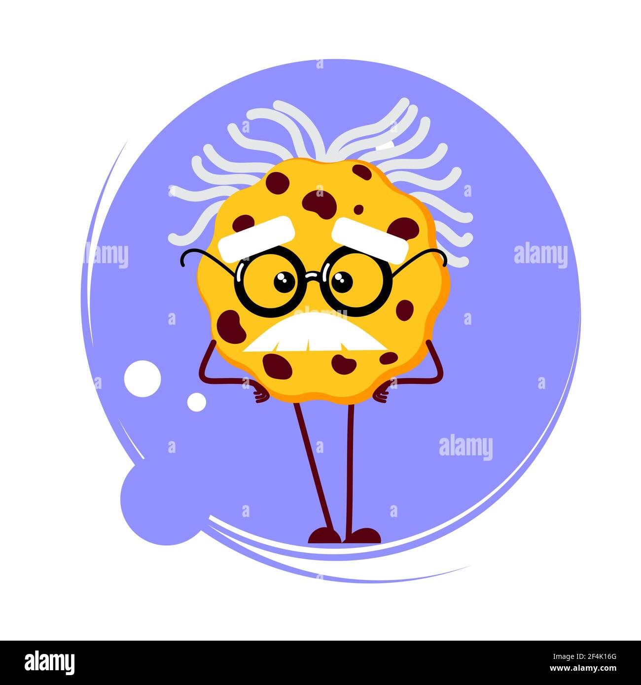 Carattere cookie del browser Web. Divertente cookie Internet Einstain emoji. Biscotti intelligenti biscotto con bicchieri geeky e baffi sul viso. Concetto Illustrazione Vettoriale