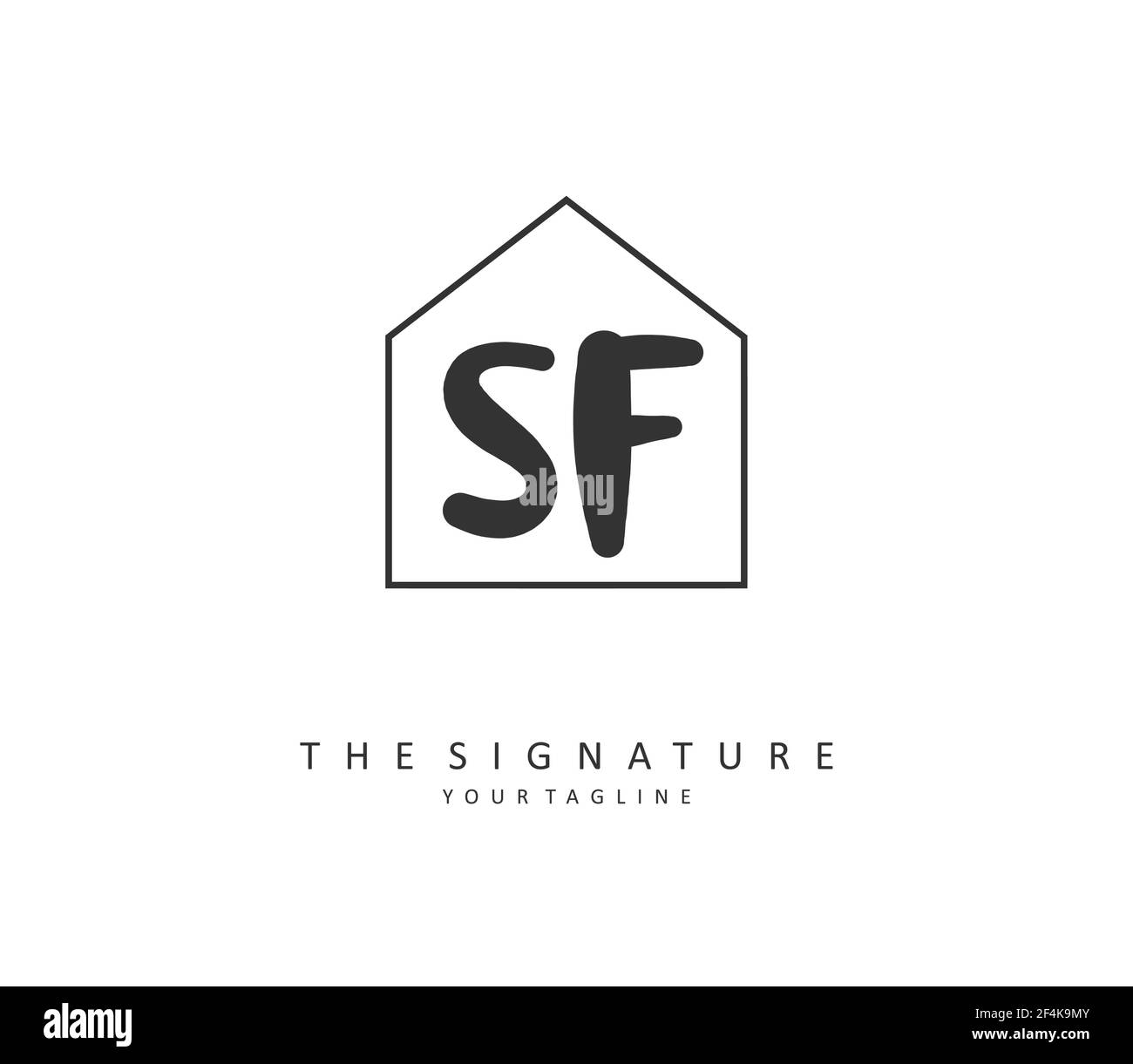 SF scrittura a mano e logo della firma della lettera iniziale. Un logo iniziale di calligrafia concettuale con elemento modello. Illustrazione Vettoriale