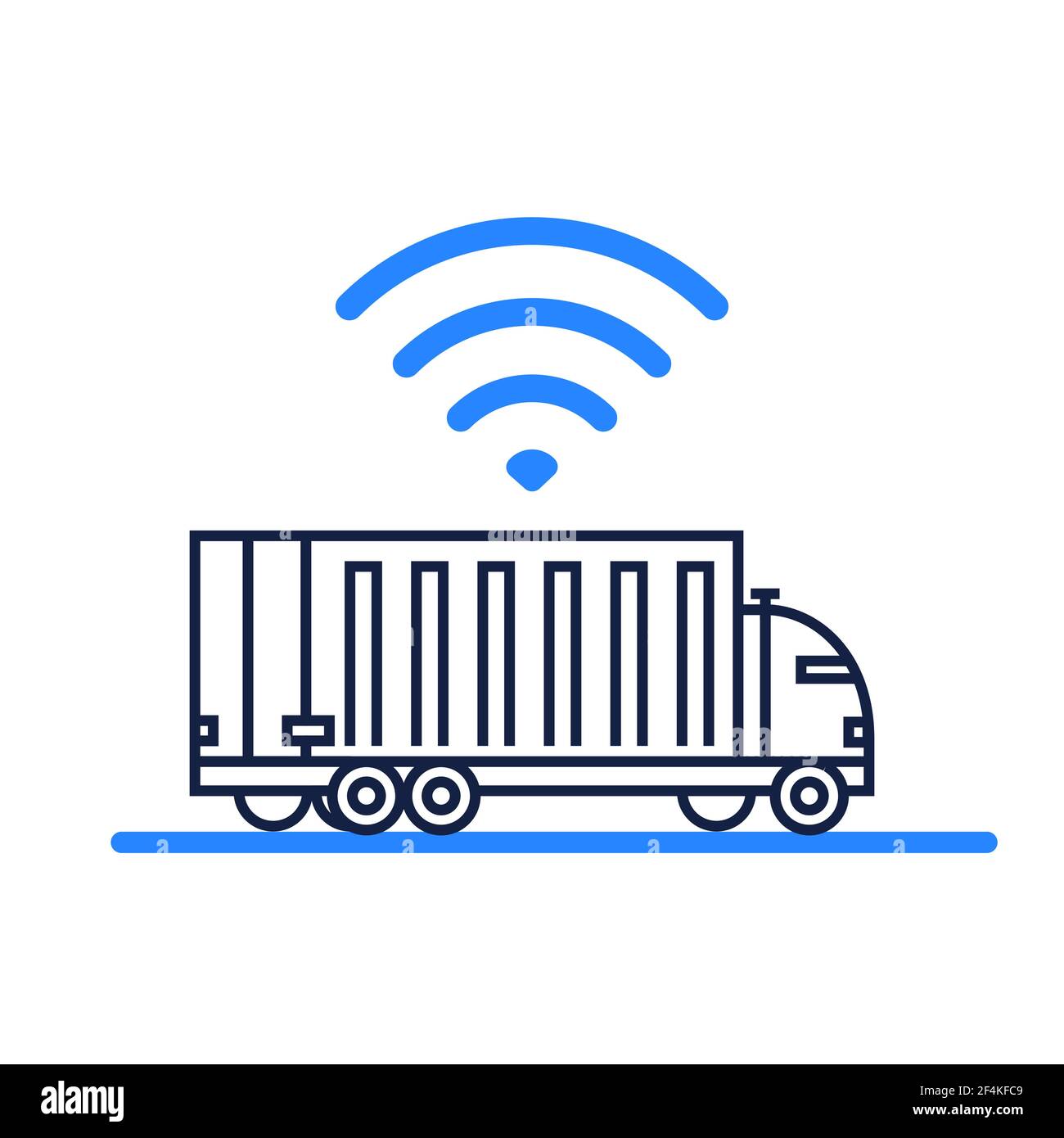 Un'icona di un veicolo autonomo con guida automatica su sfondo bianco. Veicolo con telecomando. Veicolo senza equipaggio, concetto di auto futuristica futura. Vettore di linea Illustrazione Vettoriale