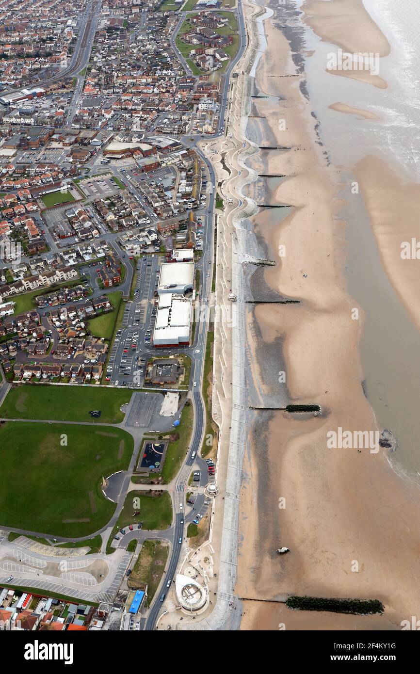 Vista aerea di Cleveleys (o Thornton-Cleveleys), appena a nord di Blackpool, sulla Costa di Fylde, Lancashire Foto Stock