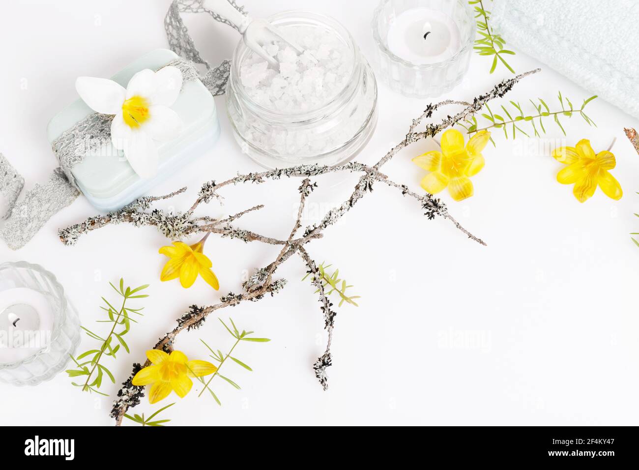 Concetto Spa, sfondo spa, foto stilizzate, vista dall'alto Foto Stock