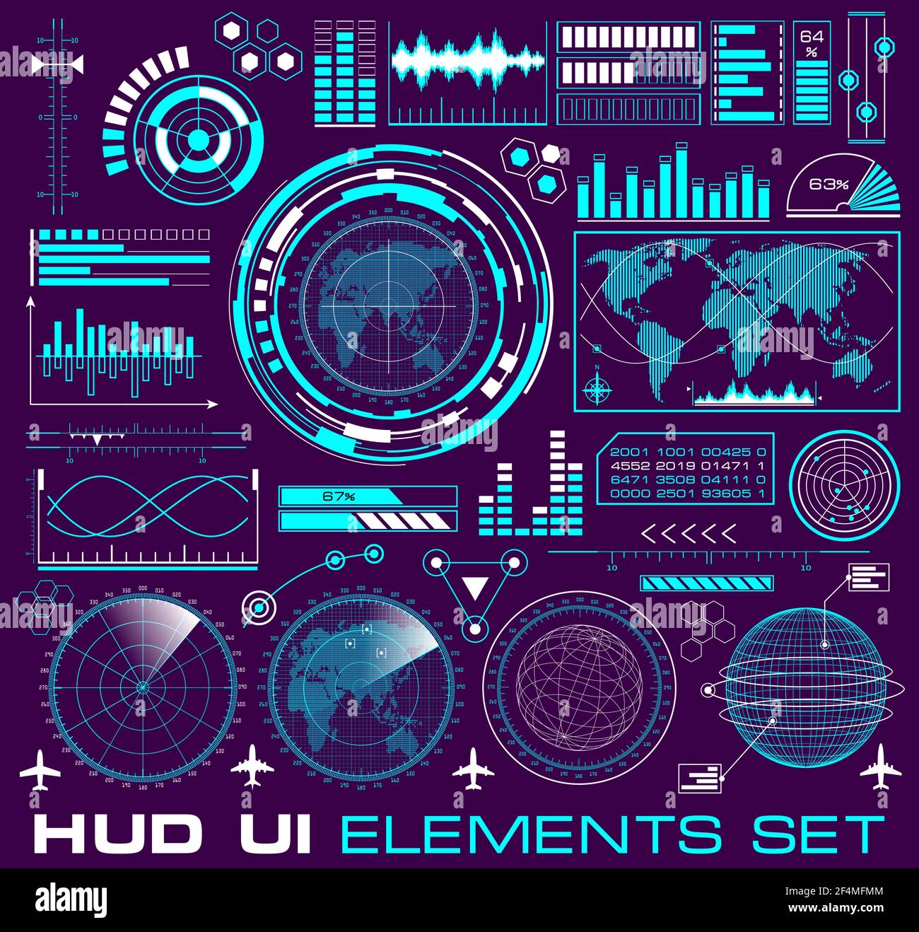 Elementi HUD. Set di interfaccia utente grafica futuristica Illustrazione Vettoriale