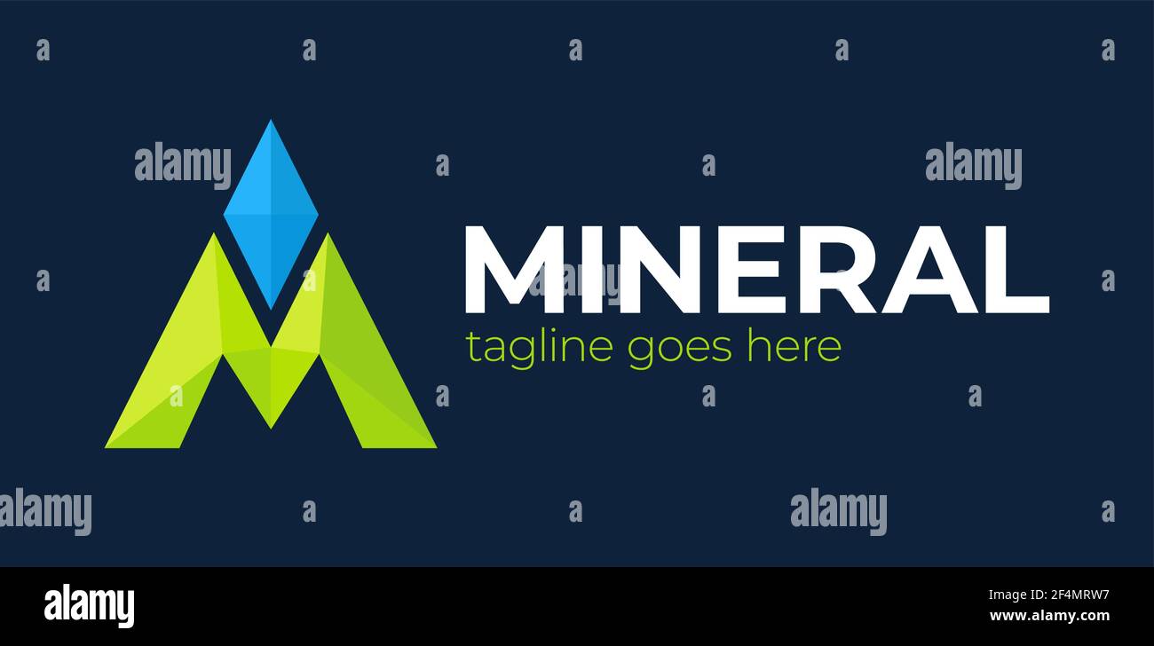 Logo minale spazio negativo lettera M. Linea perno triangolo diamante logotipo Illustrazione Vettoriale