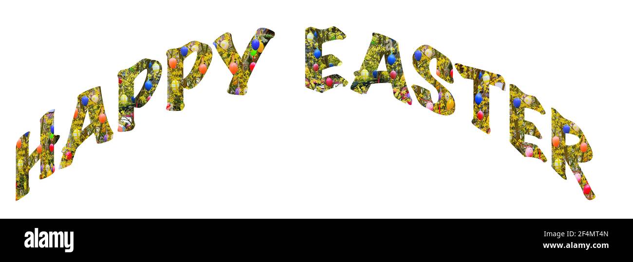 Lettere di Pasqua felici con uova di Pasqua colorate Foto Stock