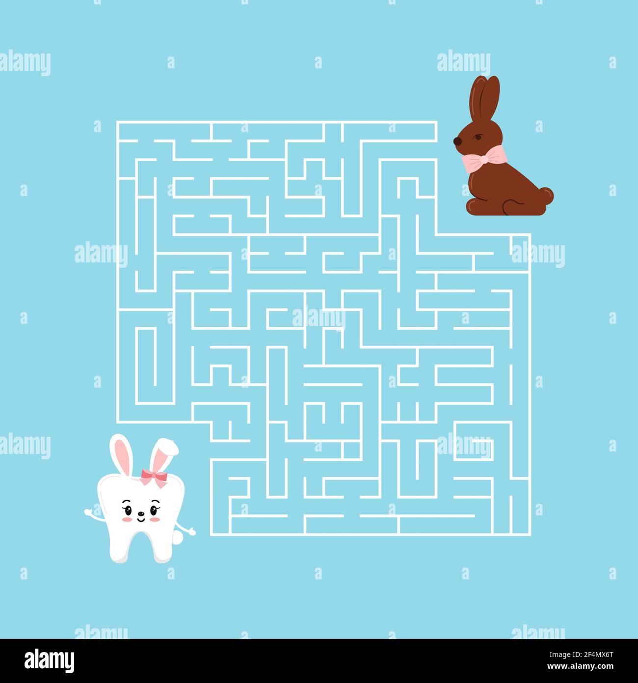 Pasqua dente bambini labirinto illustrazione del gioco in stile cartone animato. Illustrazione Vettoriale