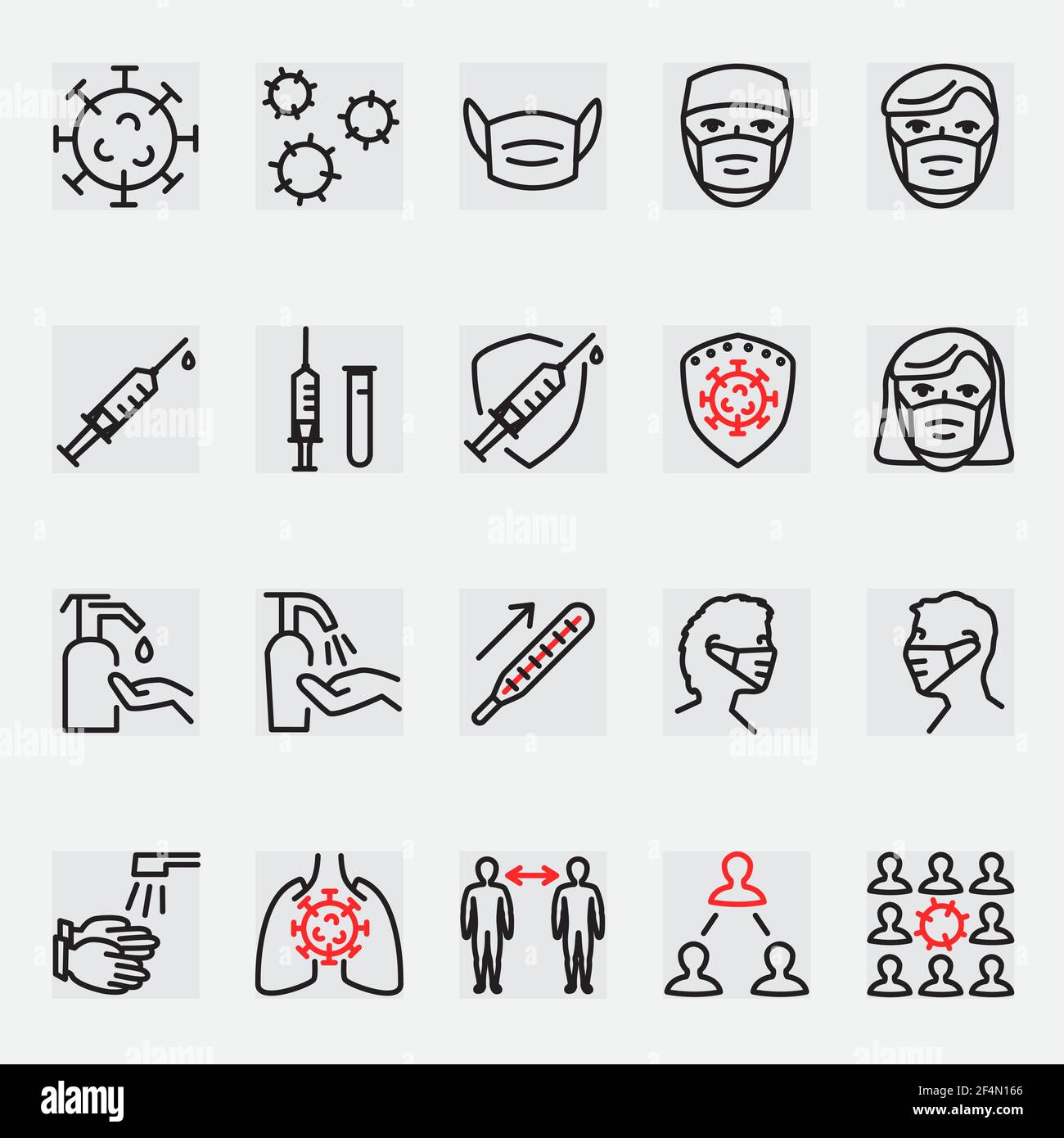 set di icone del profilo medico del coronavirus Illustrazione Vettoriale