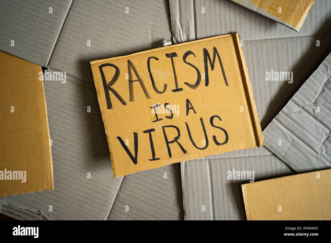 Il razzismo è un virus è stato scritto su un cartone Foto Stock