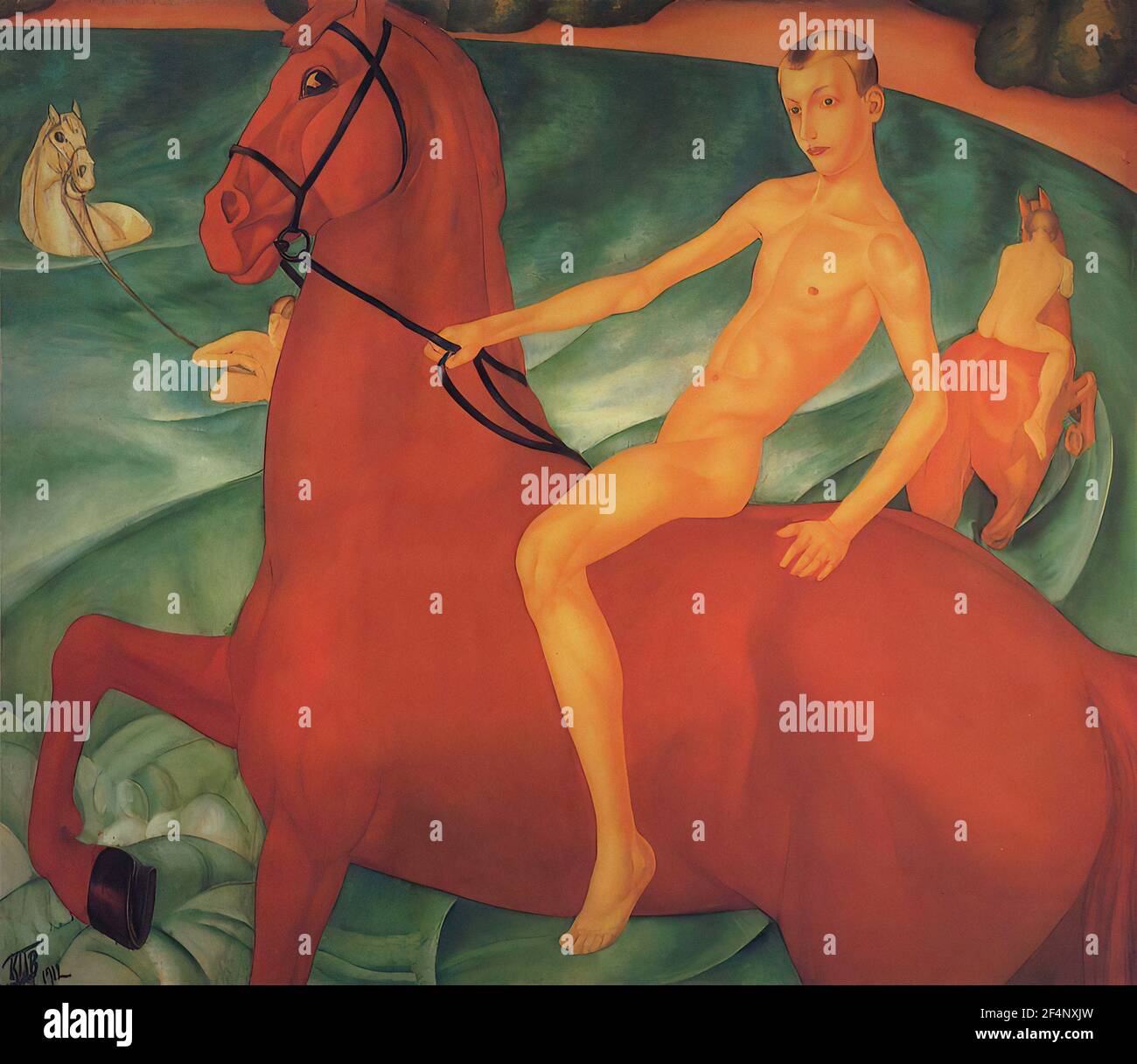 Kuzma Petrov-Vodkin - balneazione cavallo rosso 1912 Foto Stock