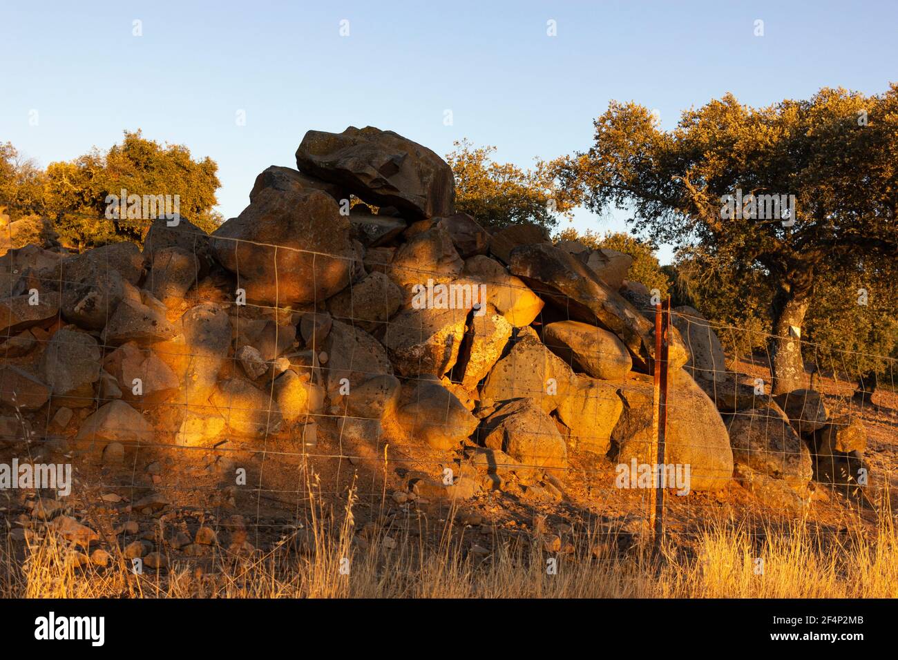 Pietre sulla strada all'ora d'oro nel sud dell'Andalusia, Spagna Foto Stock