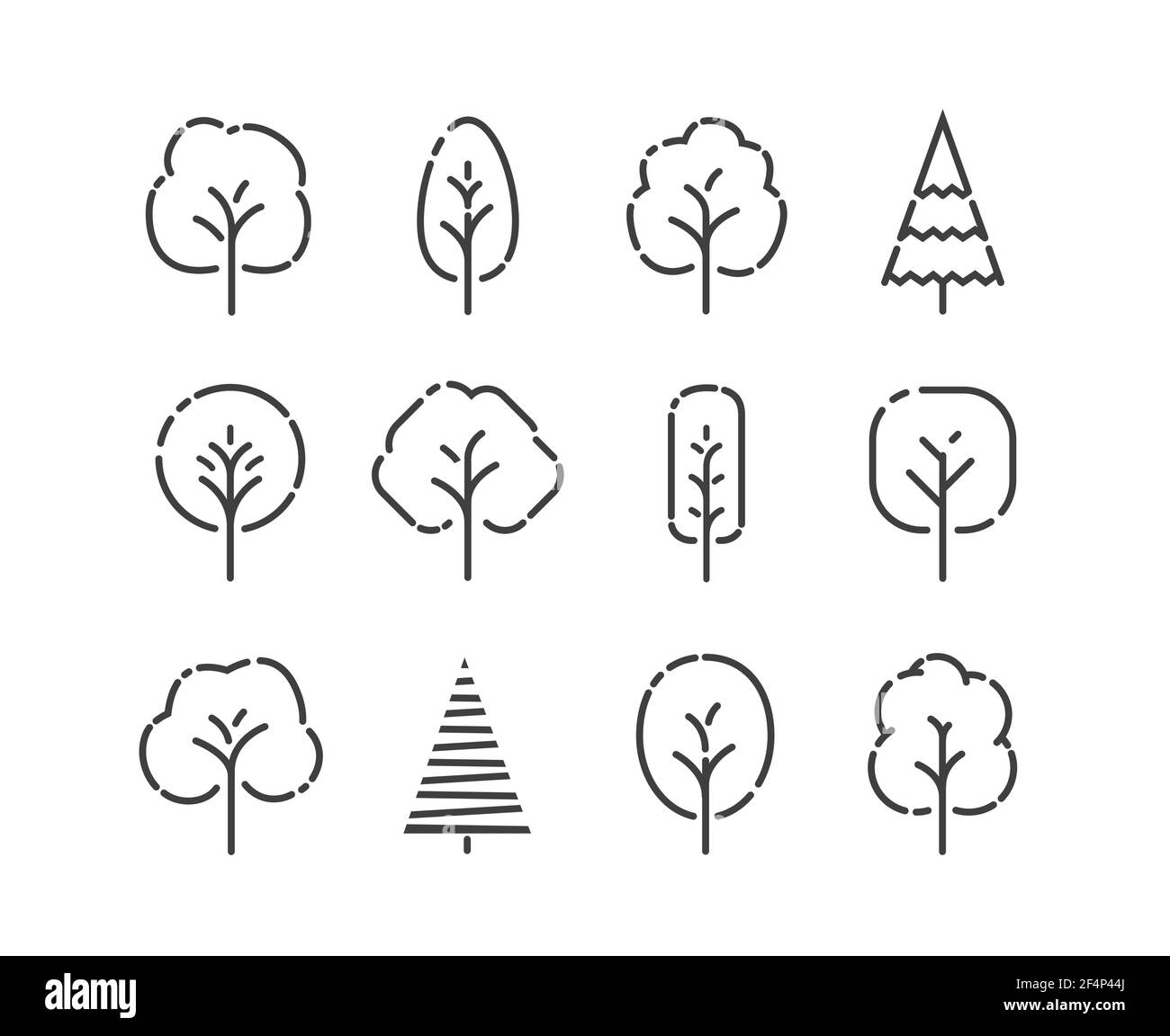 Set di icone ad albero. Concetto di natura nel vettore di stile lineare Illustrazione Vettoriale