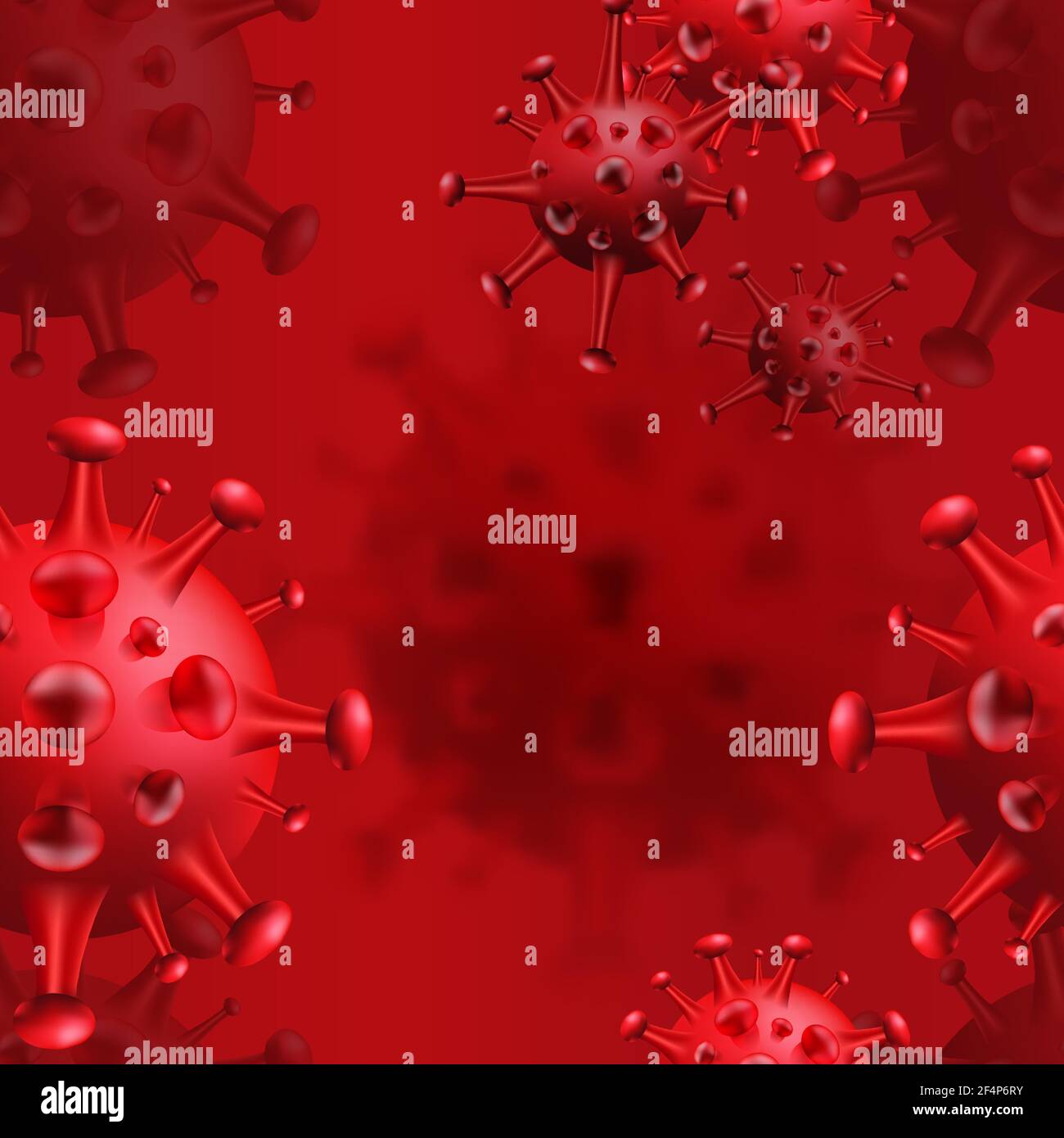 Fondo influenza coronavirus senza cuciture. Pericolo di salute pubblica rischio di malattia. Focolaio di influenza. Struttura vettoriale senza soluzione di continuità delle cellule virali COVID-19 in rosso. Illustrazione Vettoriale