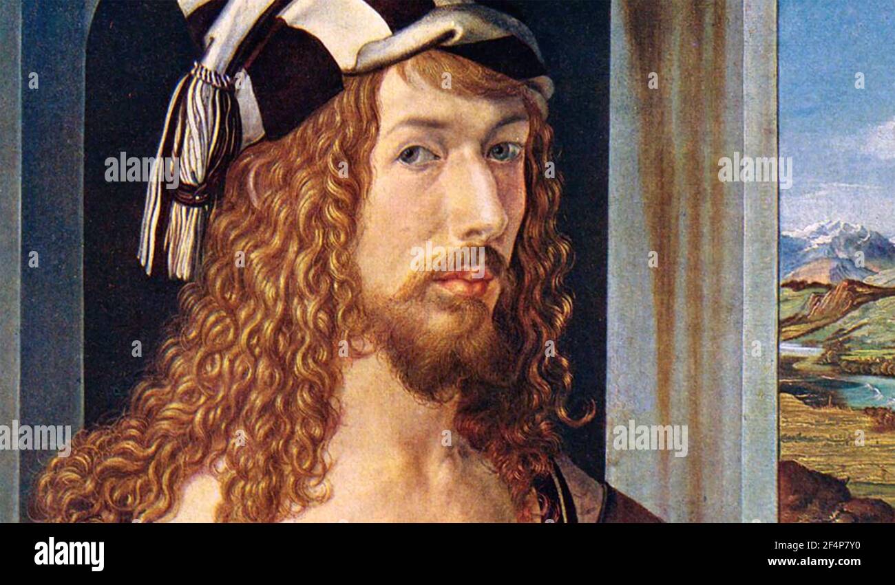 ALBRECHT Dürer (1471-1528) pittore e stampatore tedesco in un autoritratto di 26 anni Foto Stock
