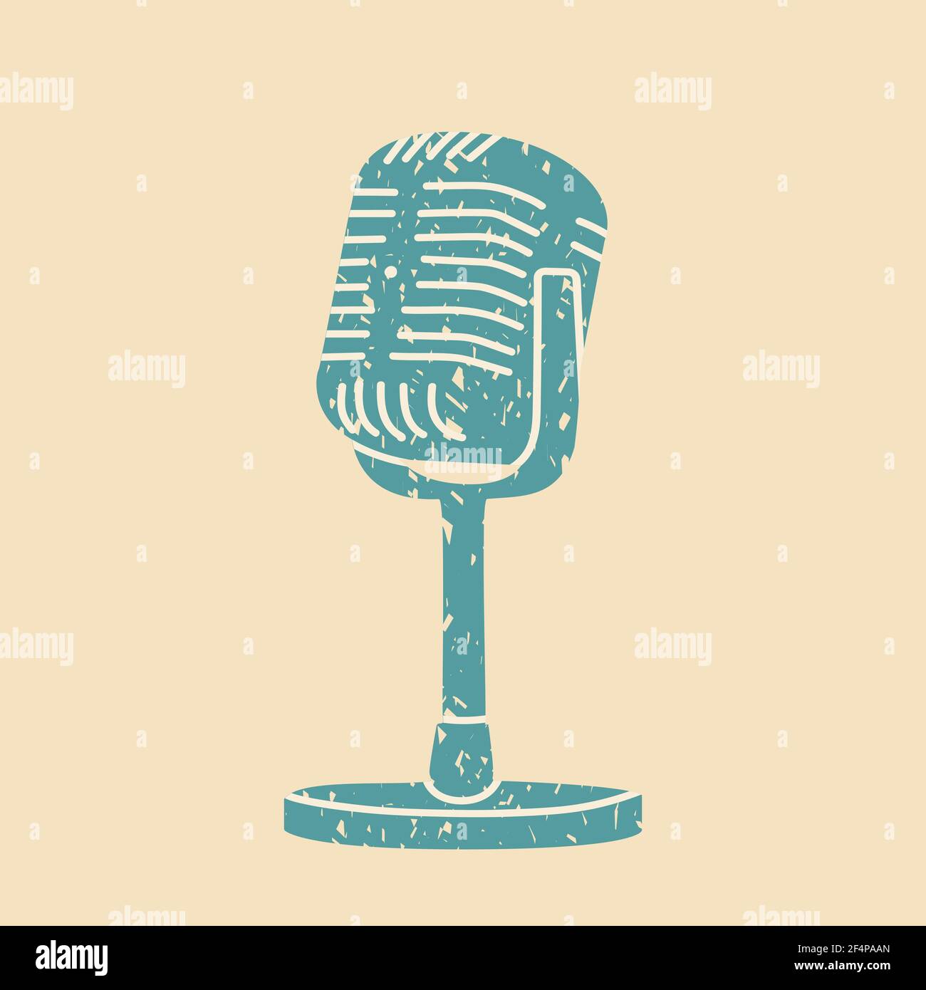 Microfono retro sul supporto. Copertina dello spettacolo podcast. Stile disegno a mano vettoriale. EPS 10 Illustrazione Vettoriale