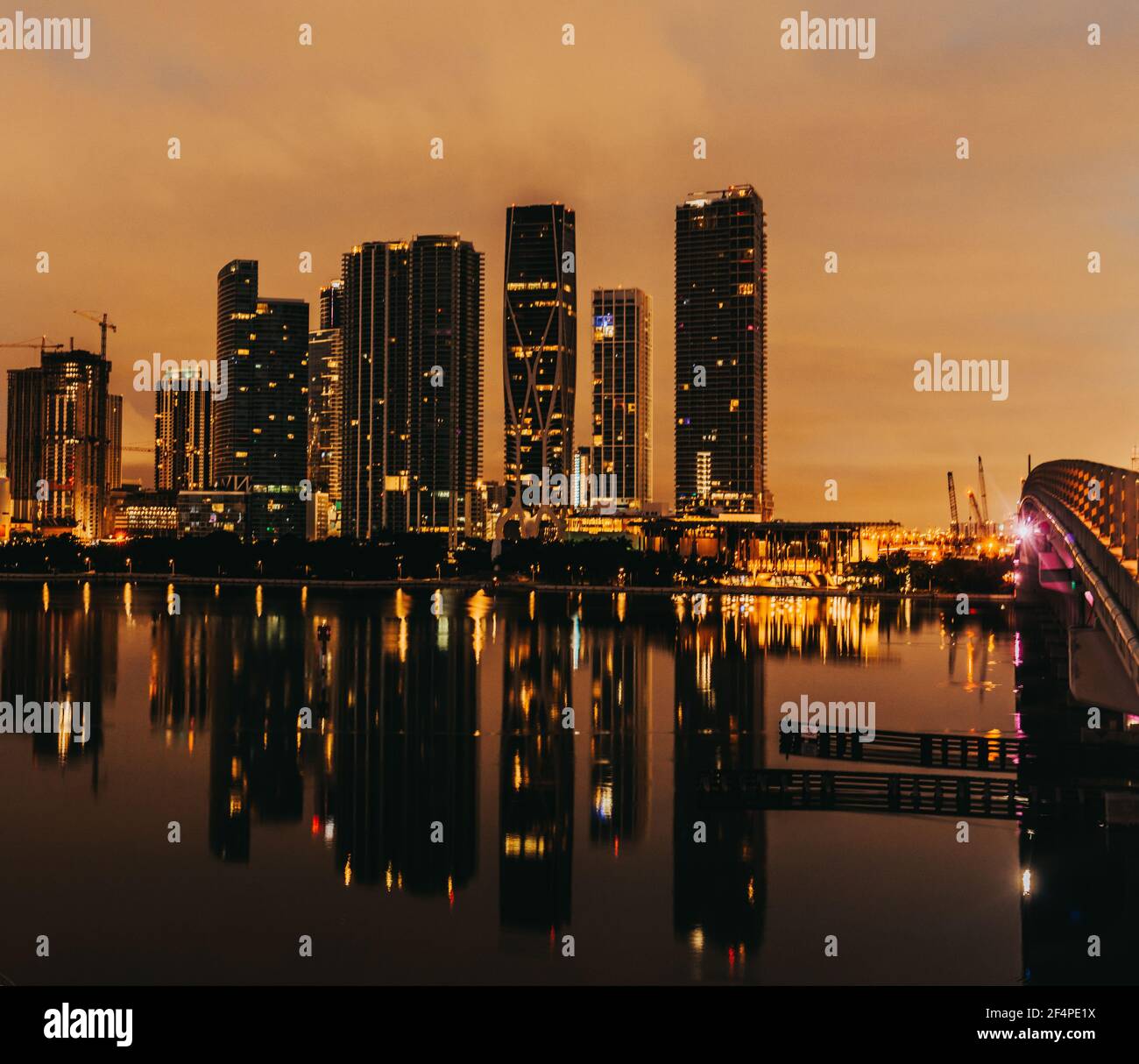 città miami edifici grattacieli mare riflessi acqua centro fiorito Foto Stock