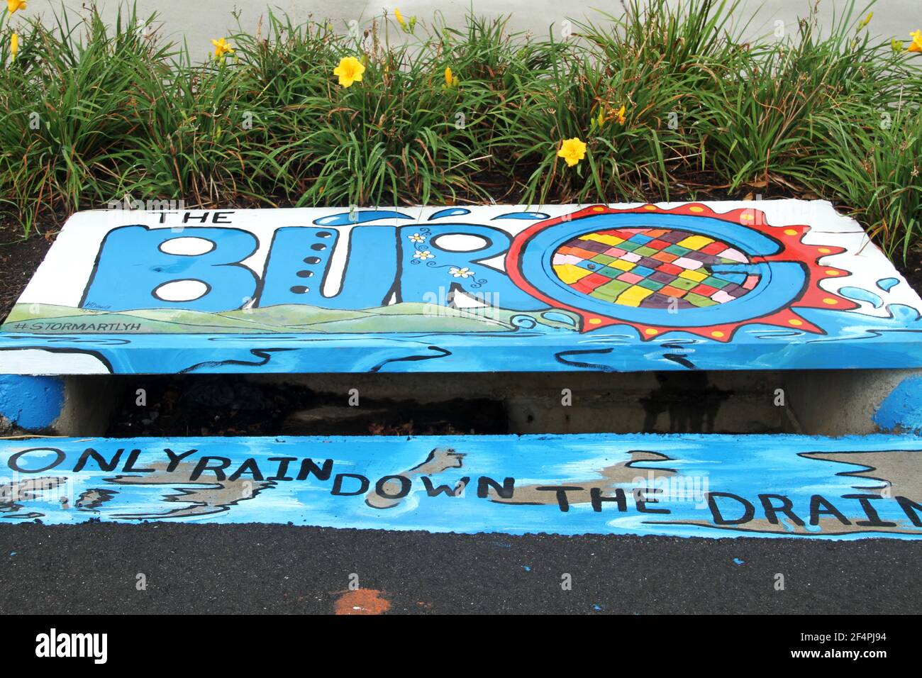 Lynchburg, Virginia, Stati Uniti. Art come parte del programma "Drain Smart" per sensibilizzare l'opinione pubblica sull'inquinamento idrico. Foto Stock