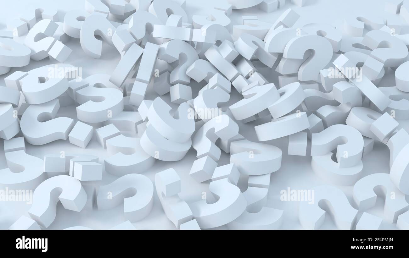 Pila di simboli di punti interrogativi. illustrazione 3d Foto Stock