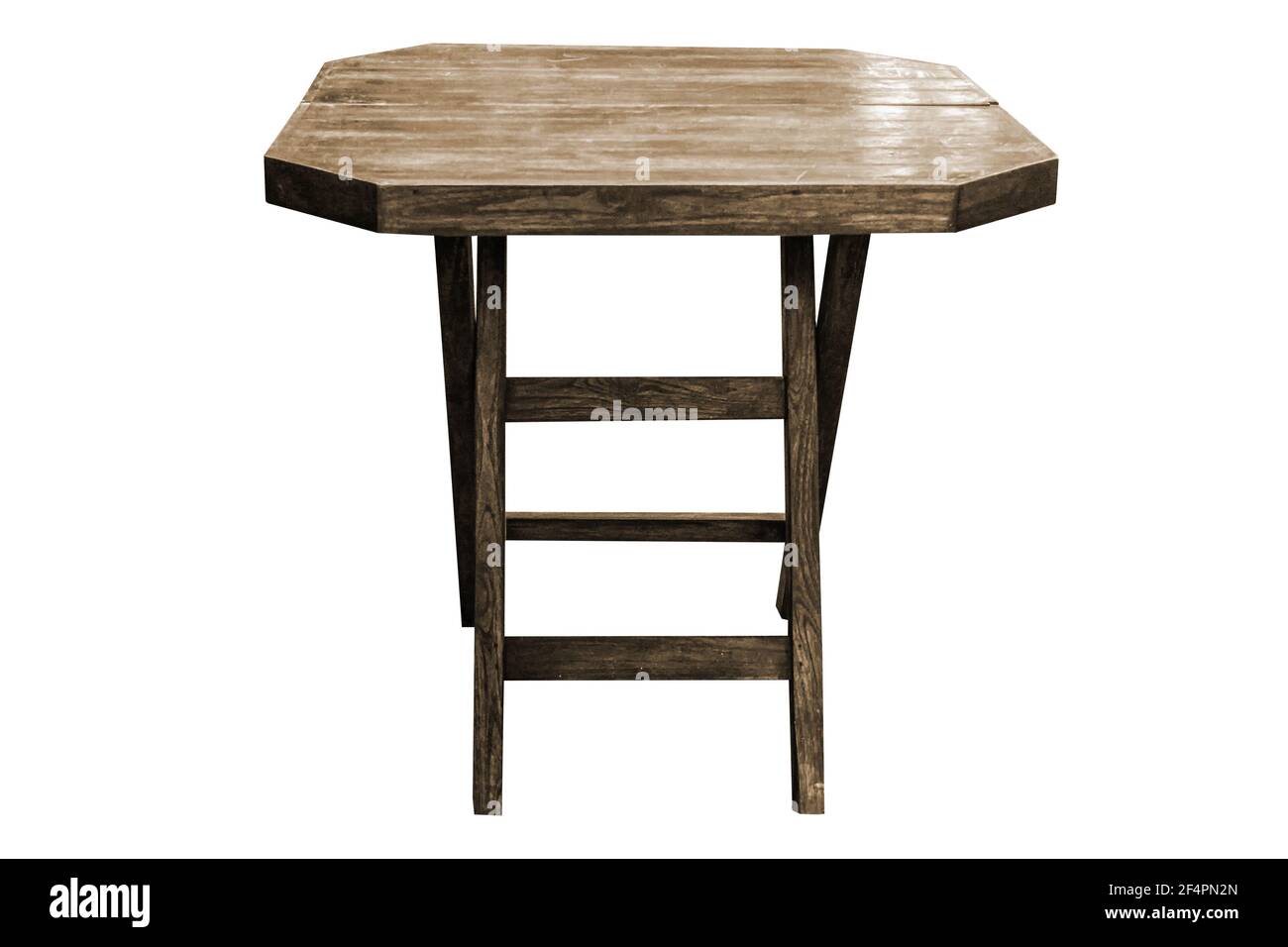 Tavolo pieghevole vintage woodenl isolato su sfondo bianco, percorso di ritaglio del lavoro. Foto Stock