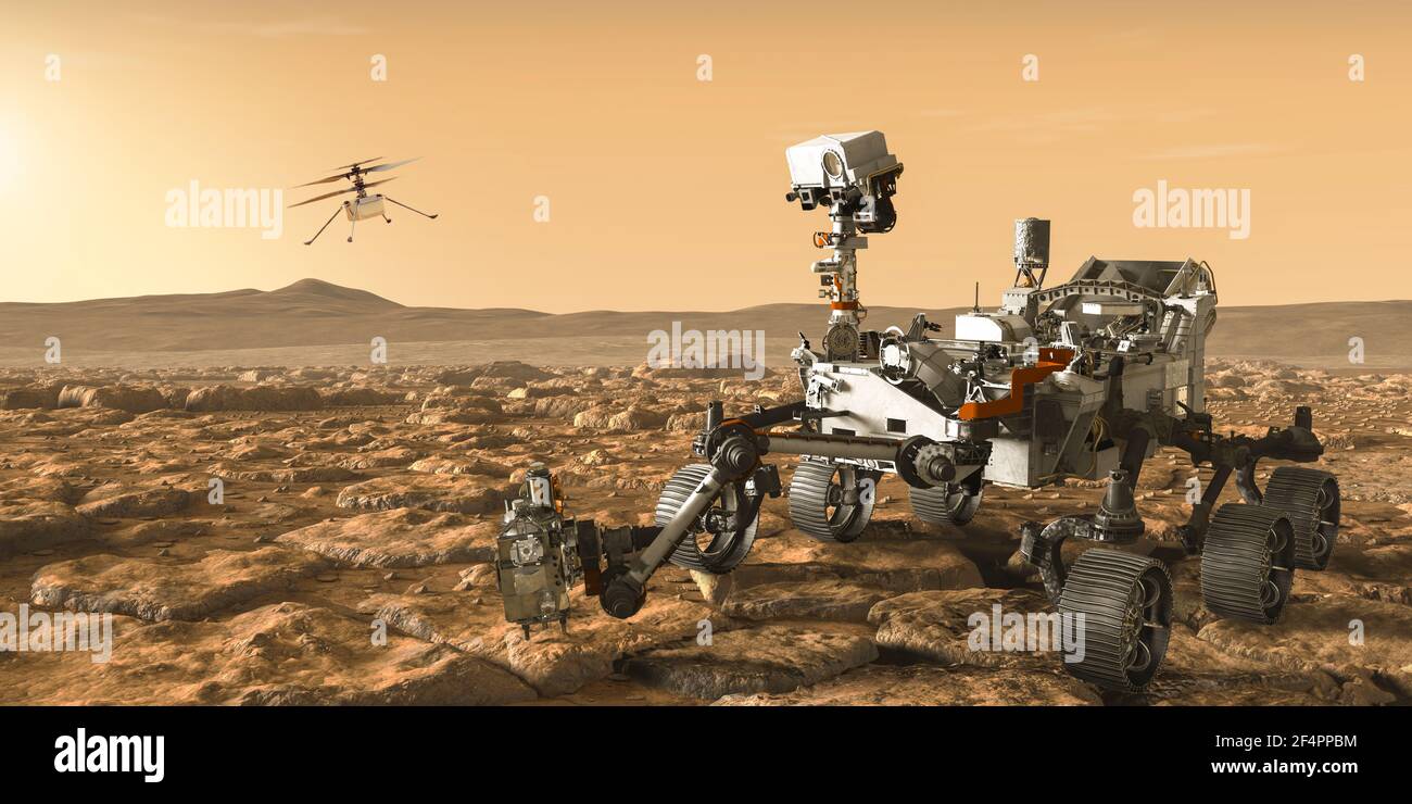 Mars Rover perseveranza e ingegnosità drone elementi di questa immagine Fornito dalla NASA illustrazione 3D Foto Stock