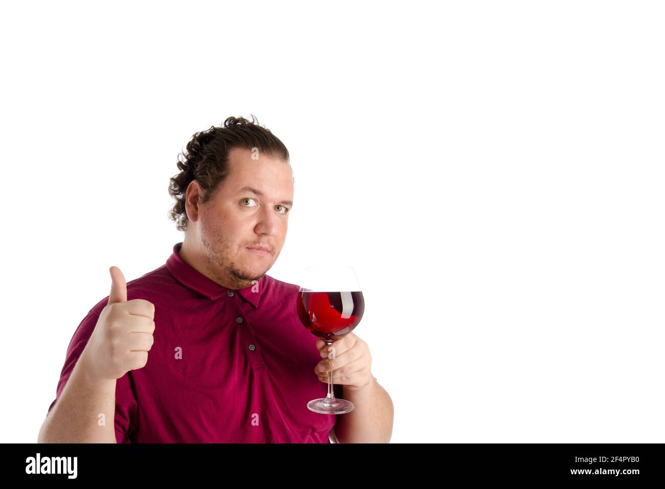 Divertente uomo grasso e vino rosso. Foto Stock