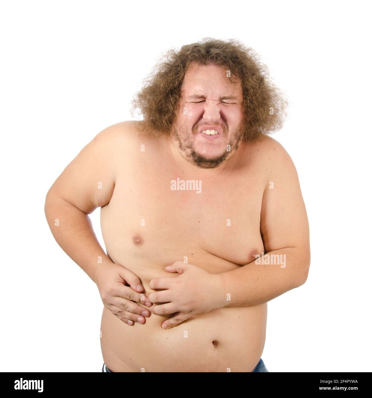 Uomo grasso. Obesità. Problemi di peso eccessivo! Foto Stock