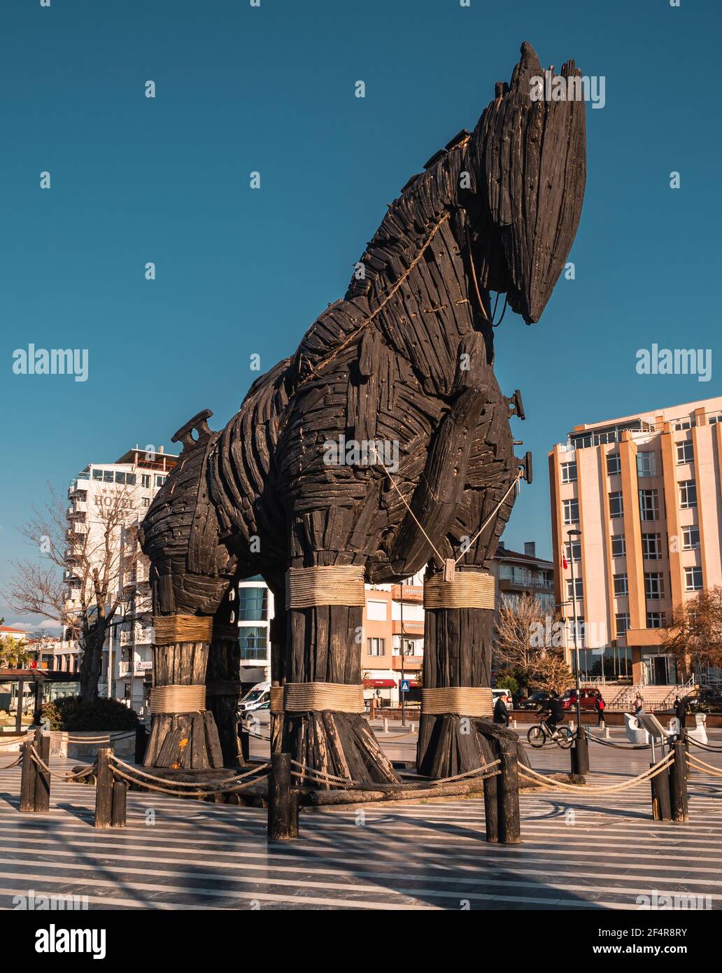 Canakkale, Turchia - 1 marzo 2021 - f il set di Trojan Horse del film Troy del 2004 in mostra nel centro di Canakkale, Turchia Foto Stock